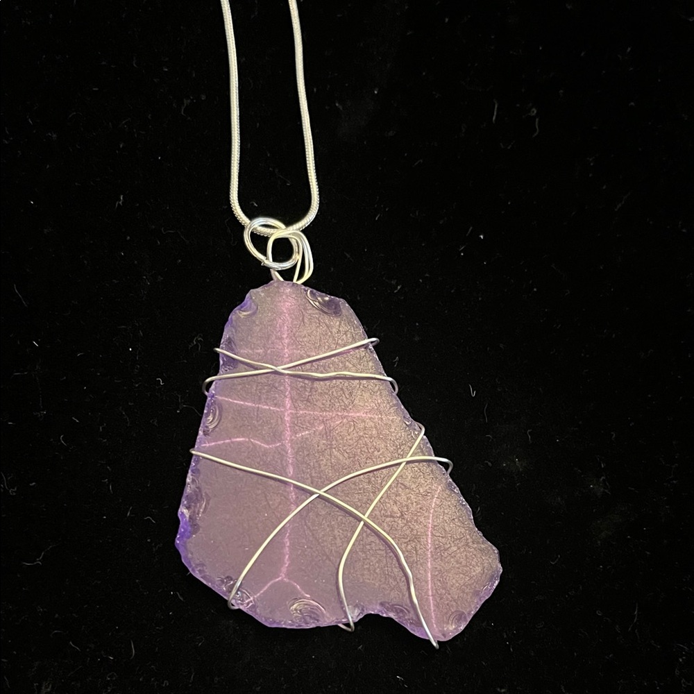 Handcrafted Purple New England Sea Glass Pendant Necklace -